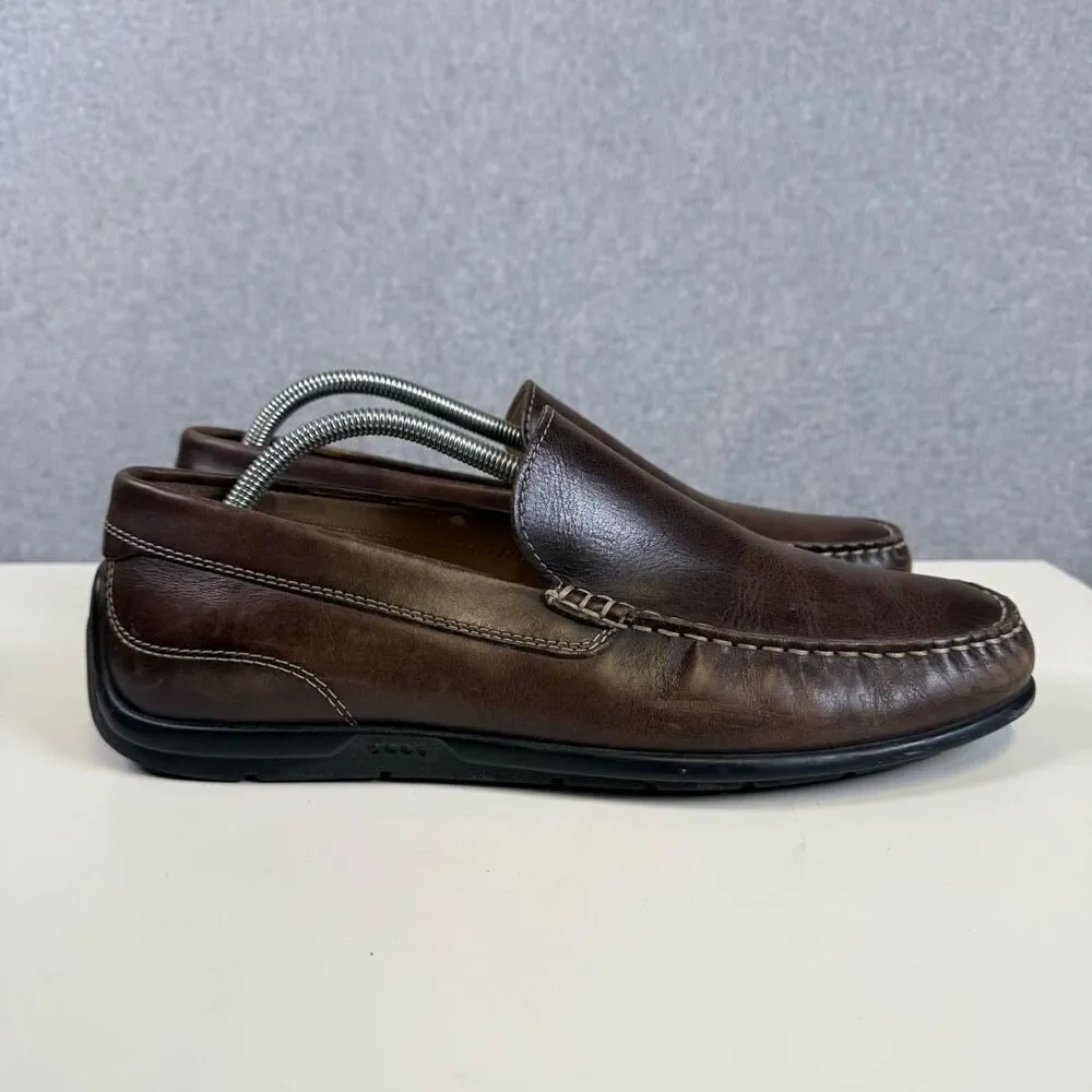Ecco Men’s 43 U.S. 10 Brown Leather Slip On Dress Shoes Loafers